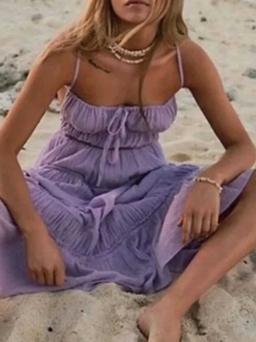 Free People Taking Sides Maxi Dress Candy Lilac Lavender Ruffle Tie Open Back